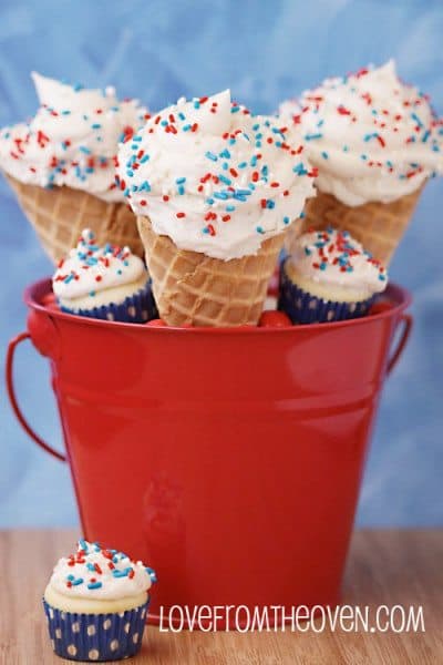 Red, White & Blue - Ice Cream Cone Cupcakes • Love From The Oven