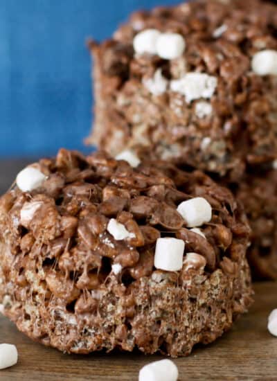 A close up of chocolate rice krispies treats