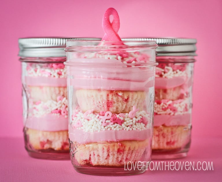 Pink Ribbon Breast Cancer Awareness Funfetti Cupcake Jars • Love From ...