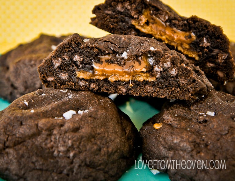 Dark Chocolate Salted Caramel Cookies • Love From The Oven