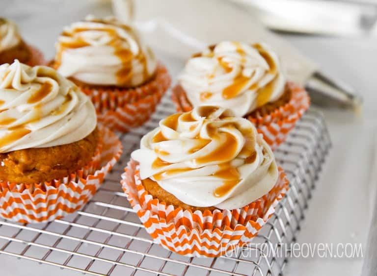 Caramel Pumpkin Cupcakes With Caramel Cinnamon Cream Cheese Frosting Love From The Oven