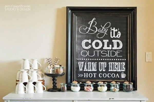 Coffee Tea and Hot Chocolate Bar Sign, Warm Up at the Hot