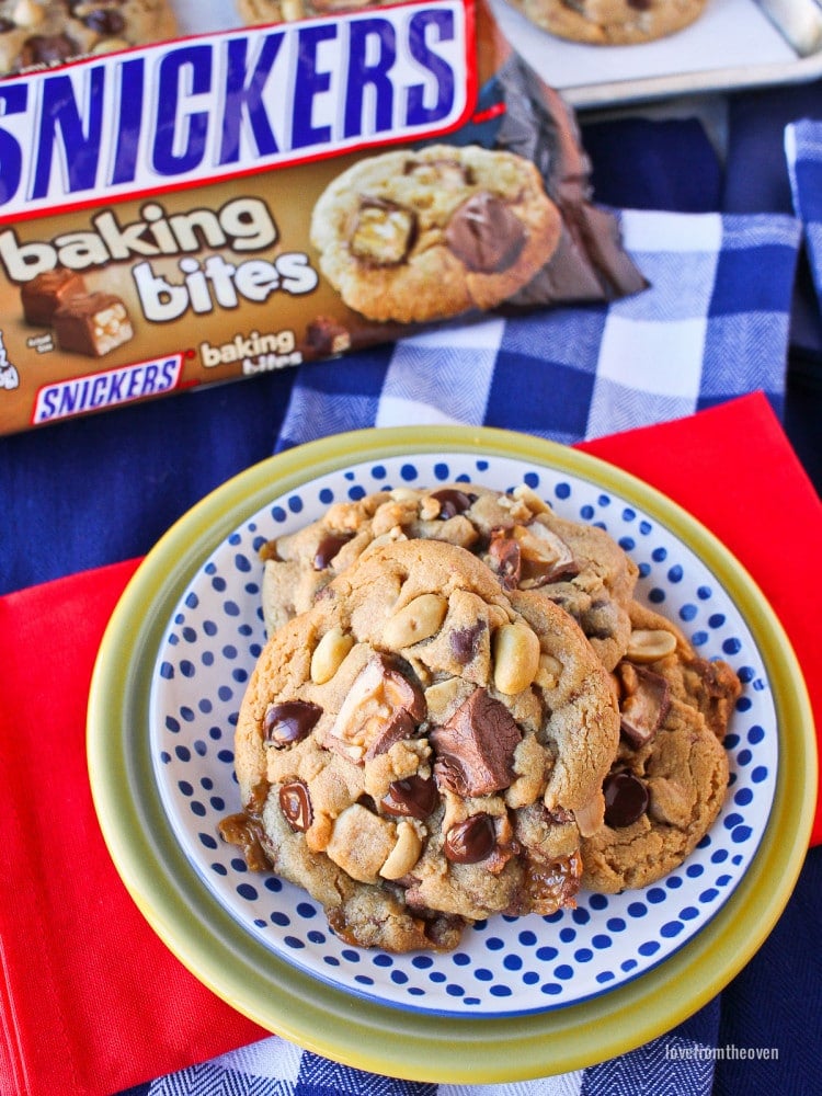 Peanut Butter Snickers Cookies • Love From The Oven