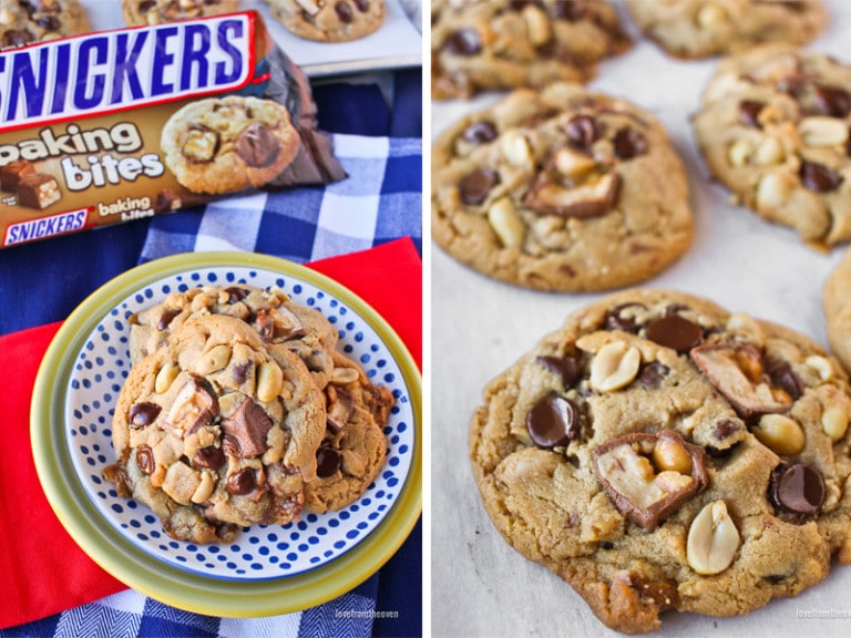 Peanut Butter Snickers Cookies • Love From The Oven