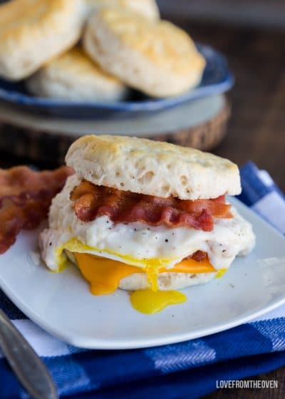 Biscuit And Gravy Breakfast Sandwiches • Love From The Oven