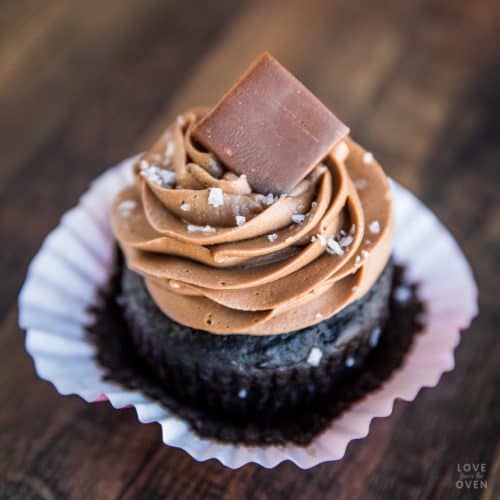 Salted Chocolate Fudge Cupcakes • Love From The Oven