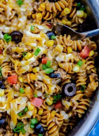 Close up of cheesy taco pasta