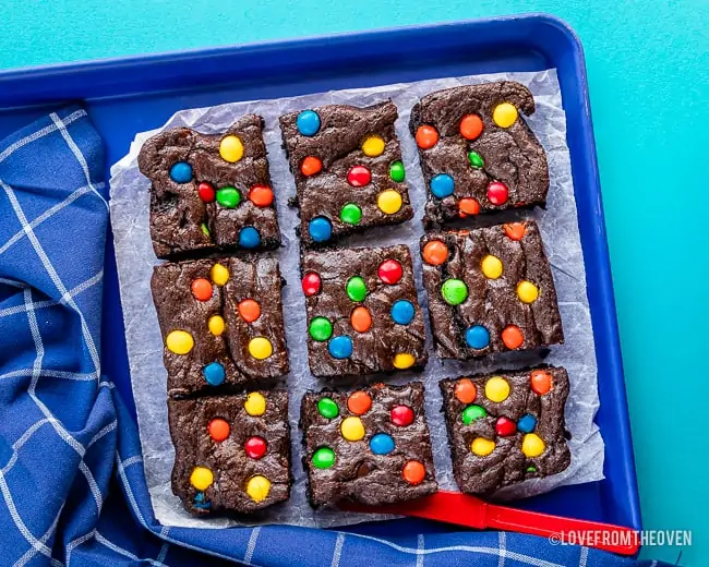 M&M Brownies - Celebrating Sweets