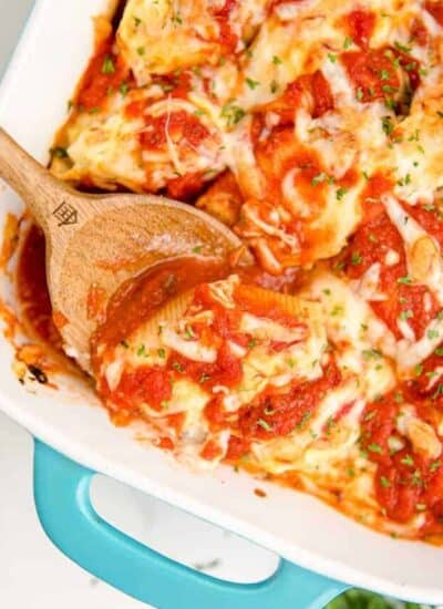 A pan of ricotta stuffed shells