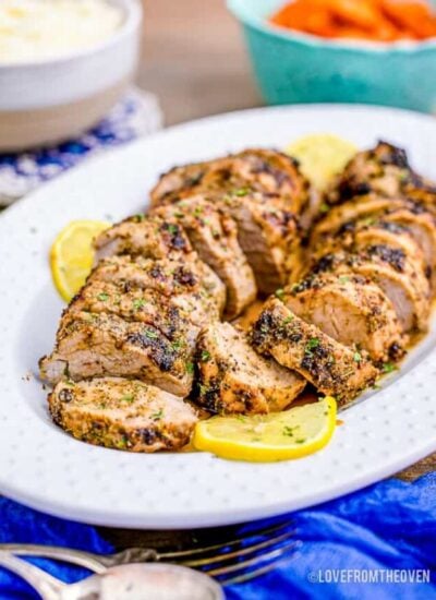 a platter of pork tenderloin