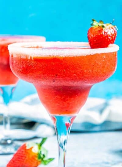 A close up photo of a strawberry daiquiri