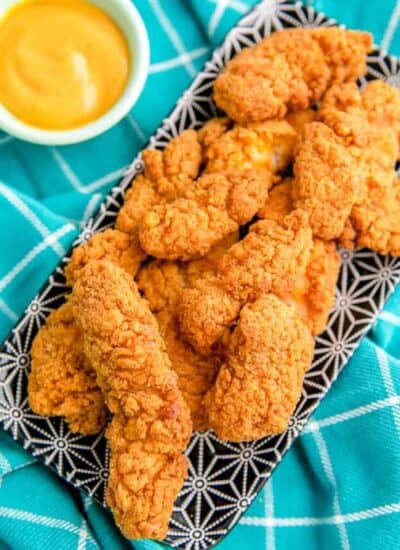 a plate of chicken tenders