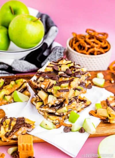 A stack of caramel apple chocolate bark.