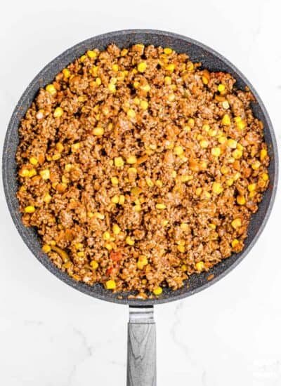 A pan of ground beef for tacos