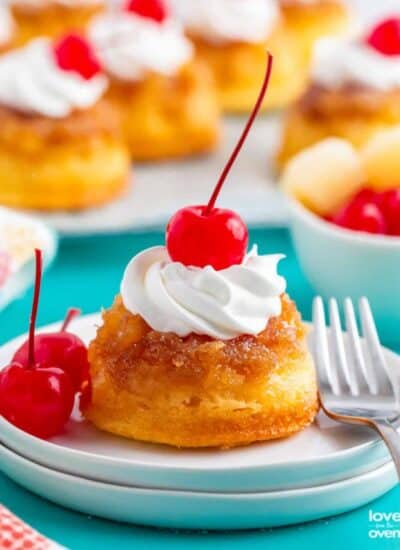 a pineapple upside down cake on a small white plate