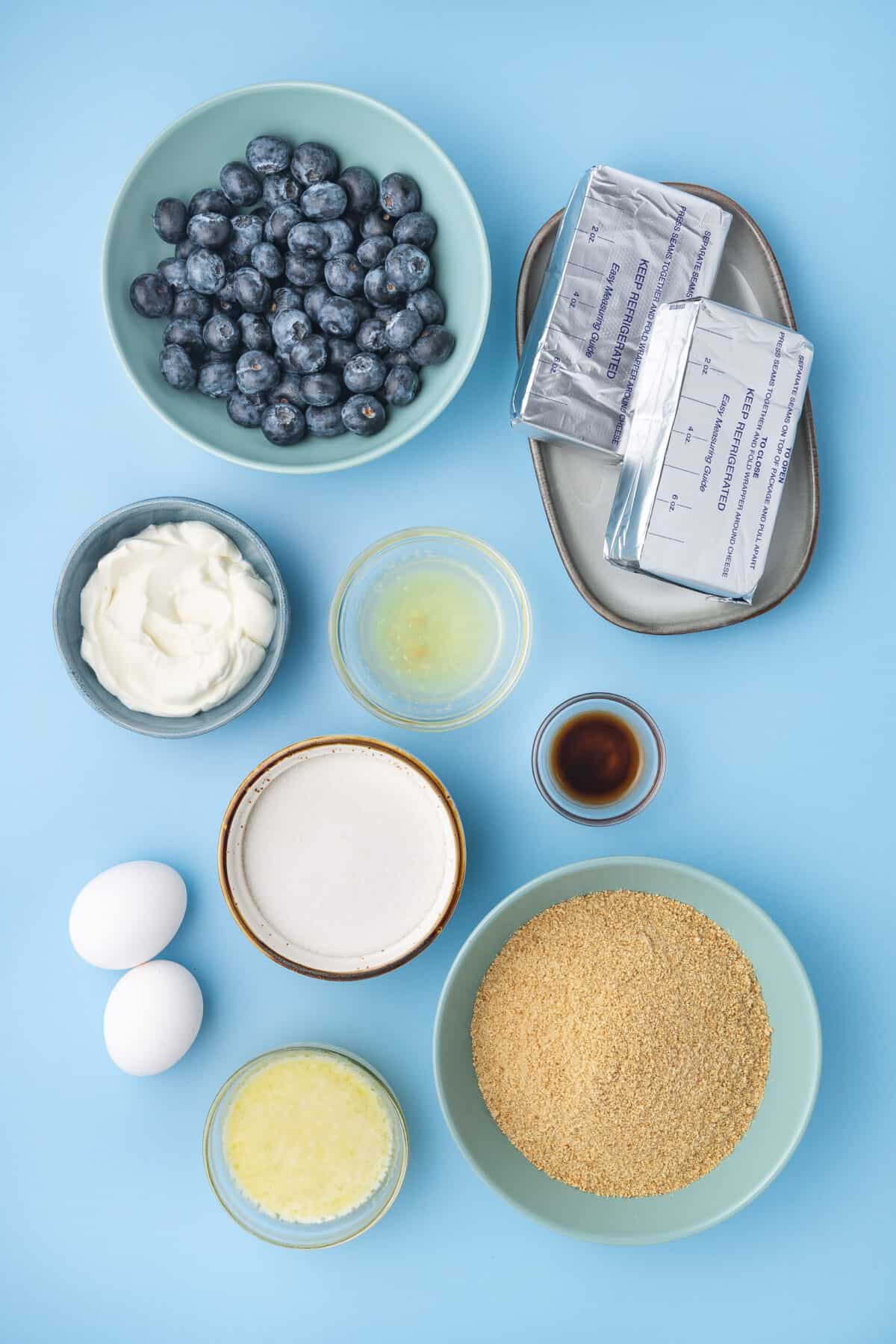 Ingredients for blueberry cheesecake bars
