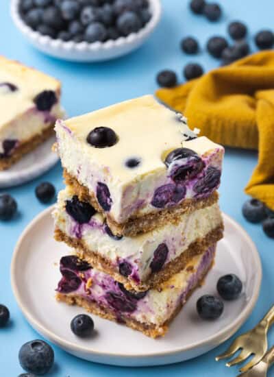 A stack of blueberry cheesecake bars
