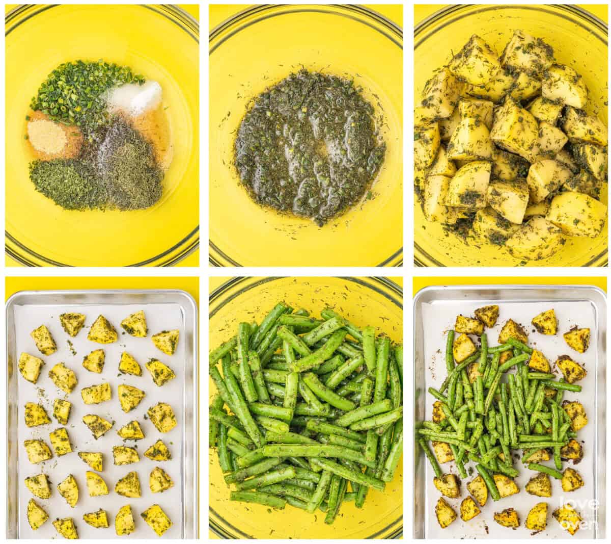 step by step photos showing how to make green beans and potatoes