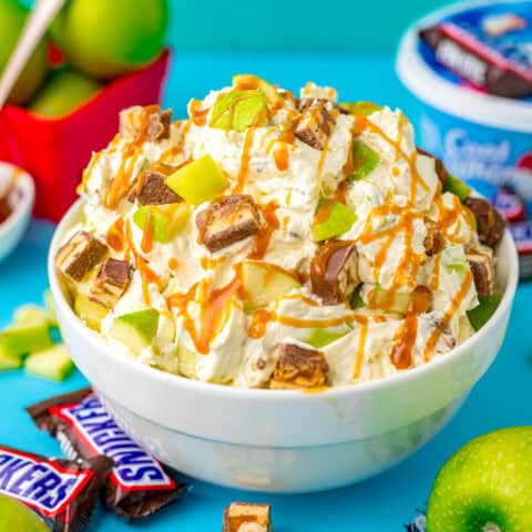 A bowl of snickers apple salad.