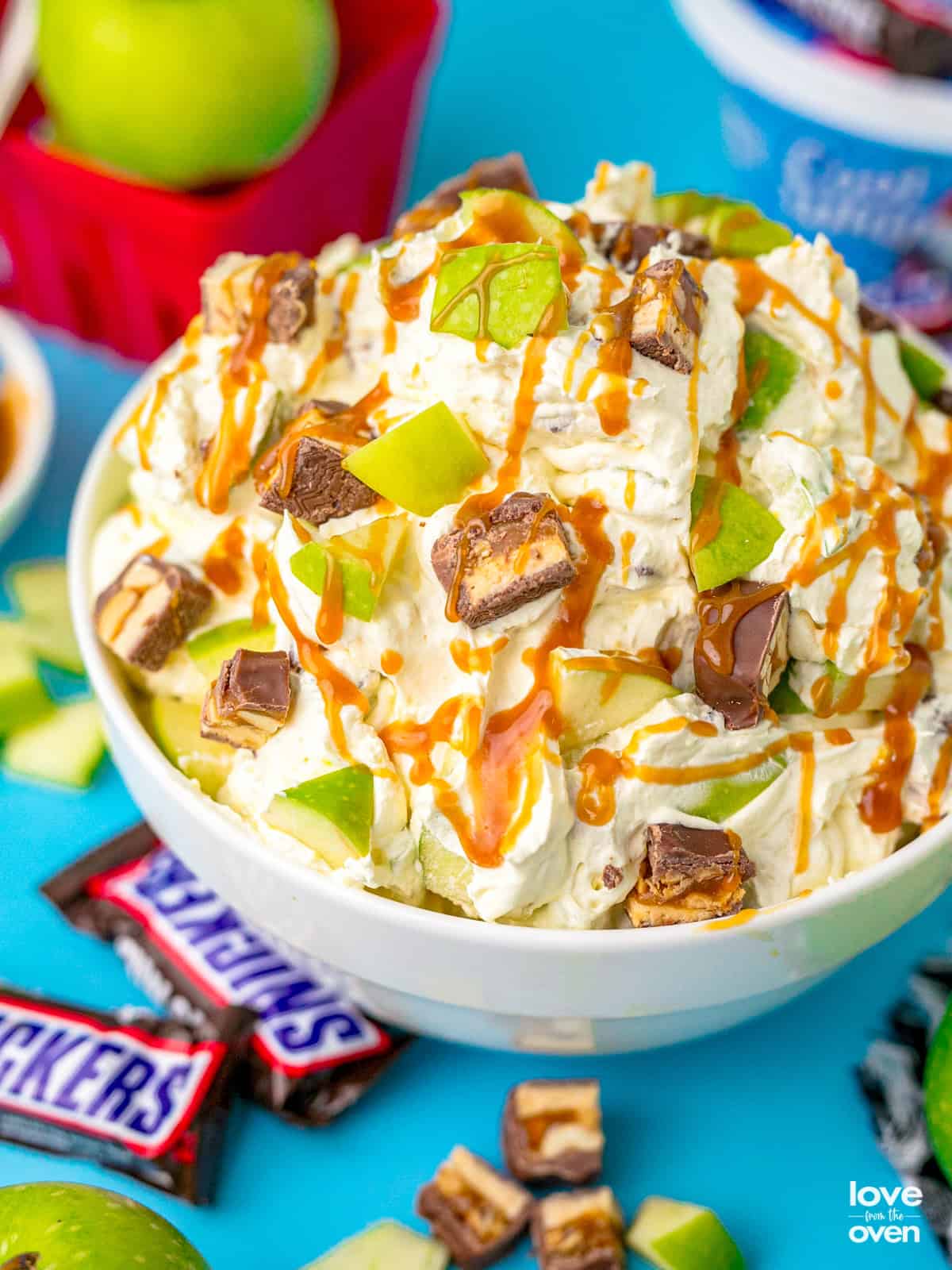 a bowl of snickers apple salad