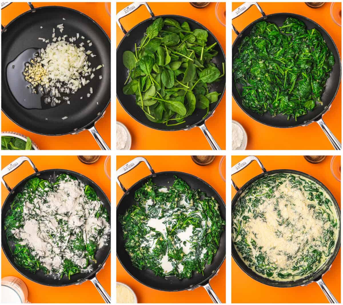 step by step photos showing how to make creamed spinach